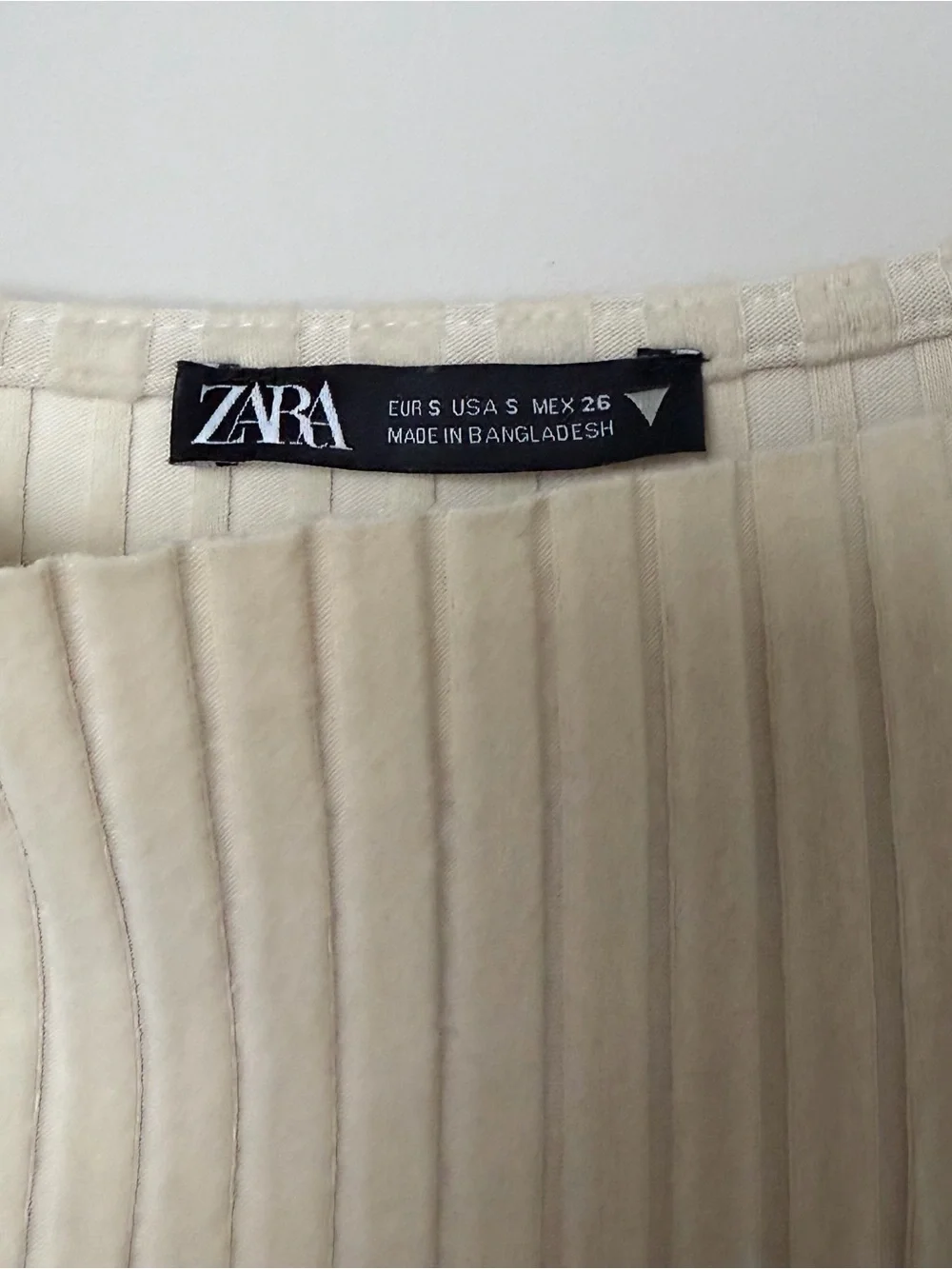 Zara Cream Ribbed Long Sleeve Midi Fit-and-Flare Dress